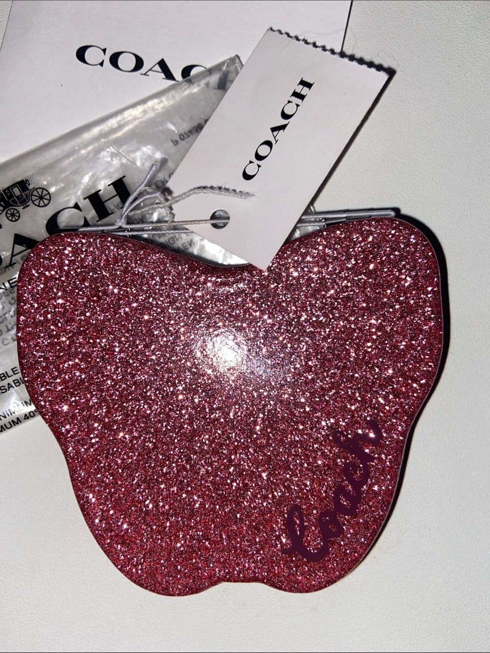 NWT Coach Mirror Pink Sparkling Butterfly two sided